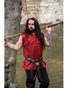 Chemise médiévale rouge sans manches, modèle Louis 2