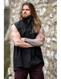 Chemise médiévale noire sans manches, modèle Louis