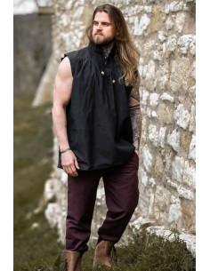 Chemise médiévale noire sans manches, modèle Louis 2