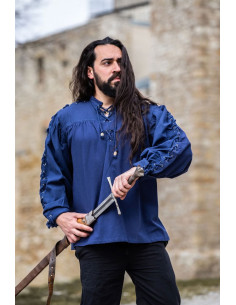Chemise médiévale Adrian à lacets, couleur bleue