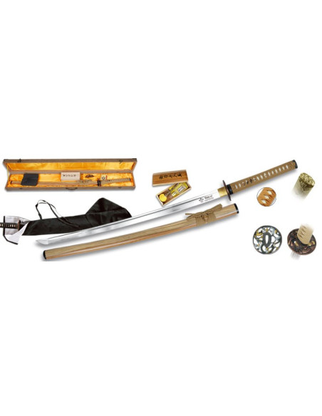 En acier au carbone Katana + couvercle + box + kit de nettoyage + 2 tsubas