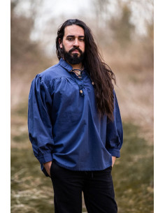 Chemise médiévale bleu Friedrich avec des cravates