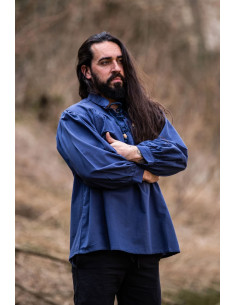 Chemise médiévale bleu Friedrich avec des cravates 2