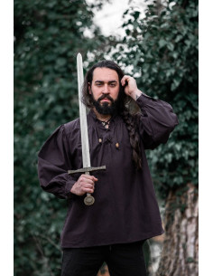 Chemise médiévale Friedrich marron foncé avec liens 2