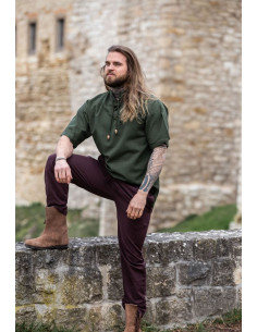 Chemise médiévale à manches courtes et cravates, verte