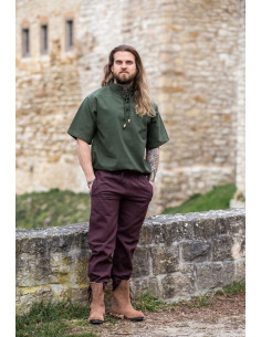 Chemise médiévale à manches courtes et cravates, verte 2
