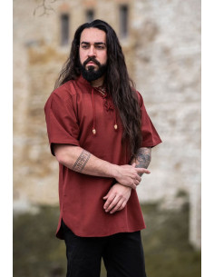 Chemise médiévale à manches courtes avec liens, rouge