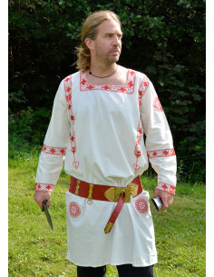 Tunique romaine à manches longues avec broderie rouge