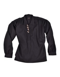 Chemise médiévale à boutons en bois, noire