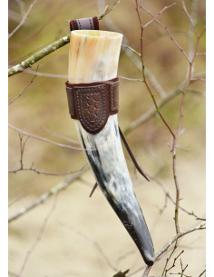 Tahalí pour cor en cuir et daim, marron foncé 2