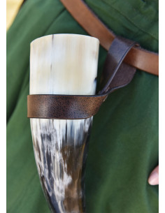 Tahalí simple pour cor en cuir, marron foncé 2