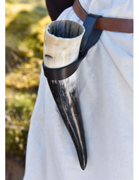 Tahalí simple pour cor en cuir, noir