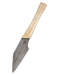 Petit couteau type Seax avec lame en acier damas