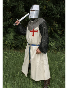 Tabard templier en laine avec croix rouge 2