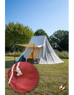 Tente médiévale rouge pour guerriers intrépides, 5 x 7 mètres.