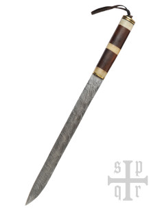 Couteau viking long type Seax, acier Damas