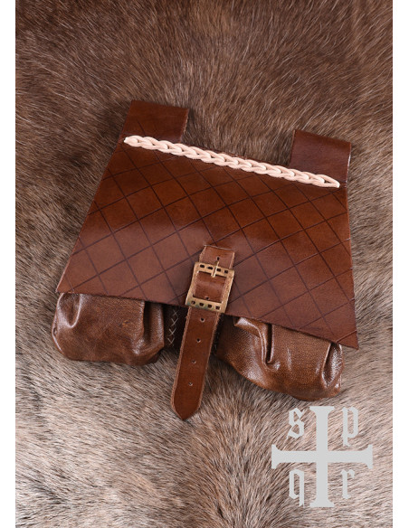 Sac en cuir médiéval, XIVe siècle,...