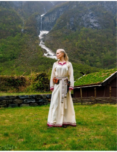 Robe viking modèle Lagertha, bicolore naturel-rouge