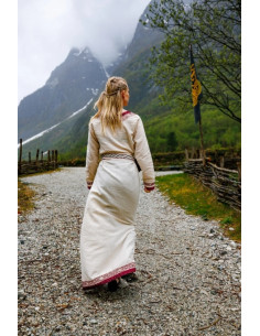 Robe viking modèle Lagertha, bicolore naturel-rouge 2