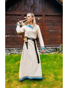 Robe viking modèle Lagertha, bicolore bleu naturel
