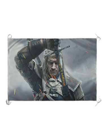 Bannière-Drapeau Geralt de Riv, The Witcher (70x100 cms.)
 Matériel-Satin