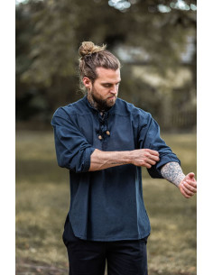 Chemise médiévale à lacets modèle Ansbert, coloris bleu