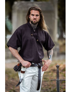 Chemise médiévale à manches courtes avec liens, marron