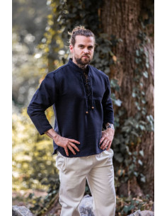 Chemise médiévale épaisse à lacets, noire
