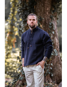 Chemise médiévale épaisse à lacets, noire 2