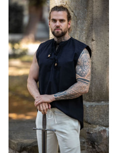 Chemise médiévale noire sans manches, modèle Jean 2