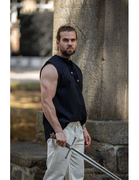 Chemise médiévale noire sans manches,...