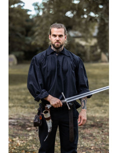 Chemise pirate col montant modèle James, coloris noir