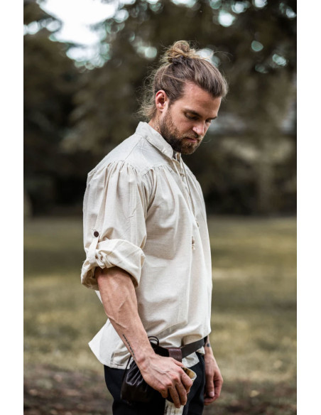 Chemise à lacets col montant, blanc...