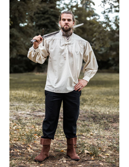 Chemise à lacets col montant, blanc...