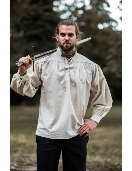 Chemise à lacets col montant, blanc...