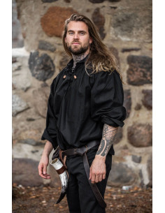 Chemise médiévale à nouer modèle Georg, couleur noire