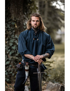 Chemise médiévale à nouer modèle Georg, couleur bleue