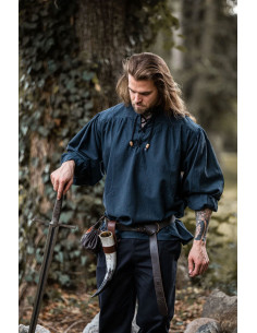 Chemise médiévale à nouer modèle Georg, couleur bleue 2