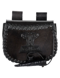 Sac viking Marteau de Thor en cuir noir, à porter à la...
