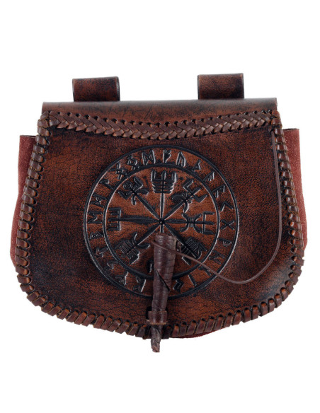 Sac Celtic Vegvisir en cuir marron, à...