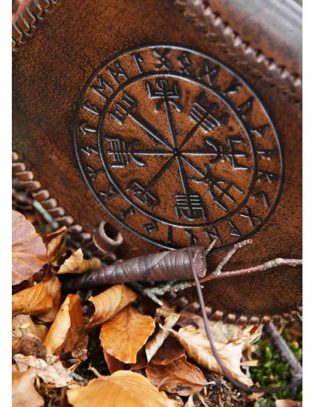 Sac Celtic Vegvisir en cuir marron, à...