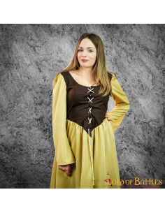 Robe médiévale Arwen marron-moutarde une pièce 2