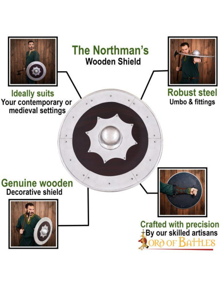 Bouclier viking en bois et acier