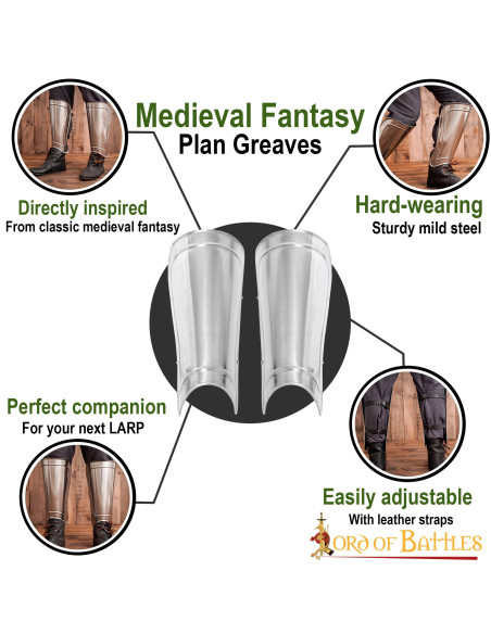 Grèves métallisées lisses Fantasy LARP