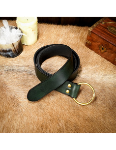 Ceinture en cuir vert fait main Fantasia, boucle anneau