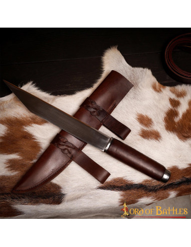 Couteau viking en fer forgé à la main avec gaine en cuir véritable
