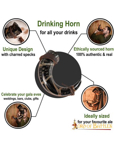 Corne à boire avec cordon en cuir