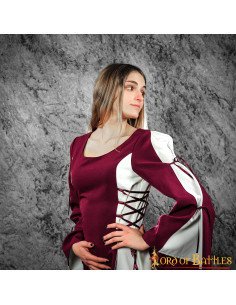 Robe médiévale pour femme Zuria, bicolore bordeaux-brut