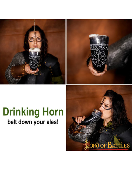 Corne Vegvisir Viking en Cuir de Boeuf