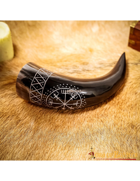 Corne Vegvisir Viking en Cuir de Boeuf